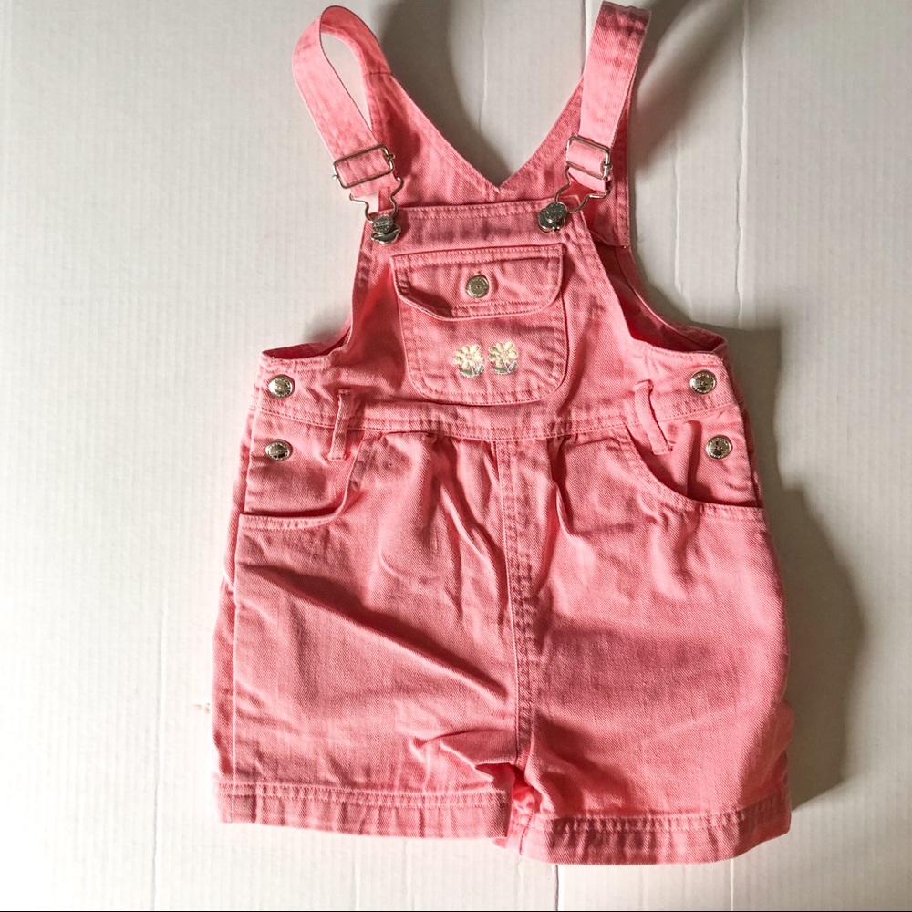 Pink denim shortalls